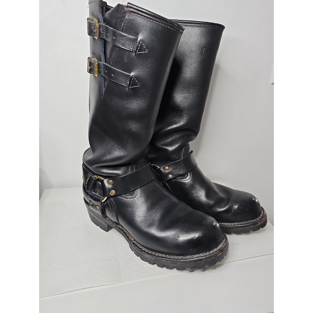 Vintage Wesco 16" Steel Toe Black Engineer Biker Boots Vibram USA Approx 9D